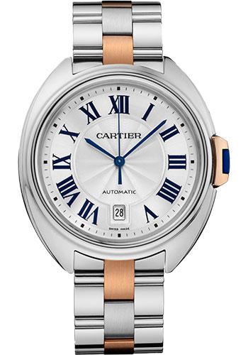 Cartier Cle De Cartier Watch - 40 mm Steel Case - Silvered Dial - Steel And Pink Gold Bracelet - W2CL0002 - Luxury Time NYC