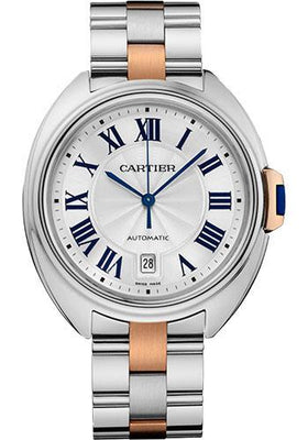Cartier Cle De Cartier Watch - 40 mm Steel Case - Silvered Dial - Steel And Pink Gold Bracelet - W2CL0002 - Luxury Time NYC