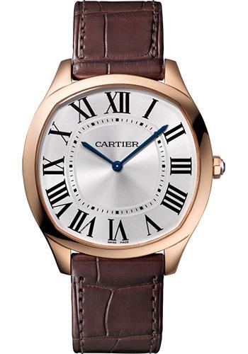 Cartier Drive de Cartier Extra Flat Watch - 38 mm Pink Gold Case - Silvered Dial - Brown Alligator Strap - WGNM0006 - Luxury Time NYC