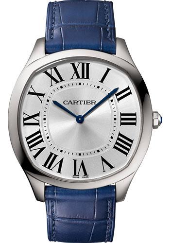 Cartier Drive de Cartier Extra-Flat Watch - 38 mm Steel Case - Silvered Dial - Blue Alligator Strap - WSNM0011 - Luxury Time NYC