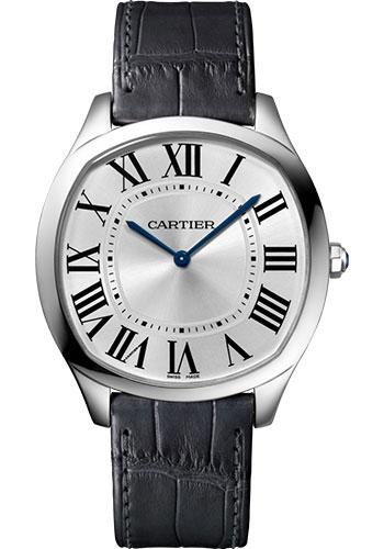 Cartier Drive de Cartier Extra Flat Watch - 38 mm White Gold Case - Silvered Dial - Grey Alligator Strap - WGNM0007 - Luxury Time NYC