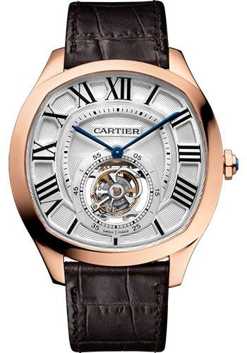 Cartier Drive de Cartier Flying Tourbillon Watch - 40 mm Pink Gold Case - White Galvanized Dial - Brown Alligator Strap - W4100013 - Luxury Time NYC