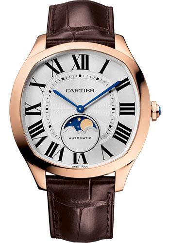 Cartier Drive de Cartier Moon Phases Watch - 40 mm x 41 mm Rose Gold Case - Silvered Dial - Brown Alligator Strap - WGNM0018 - Luxury Time NYC