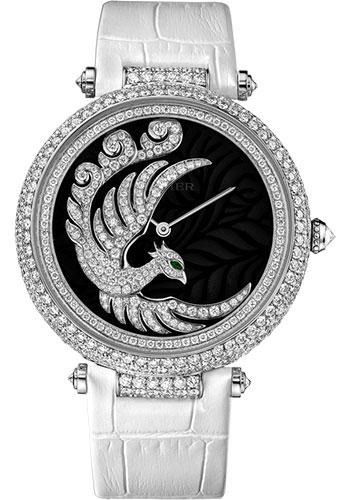 Cartier Evol D'un Phoenix Watch - 42.75 mm White Gold Diamond Case - Dark Purple Mother-of-Pearl Diamond Dial - White Alligator Strap - HPI00633 - Luxury Time NYC