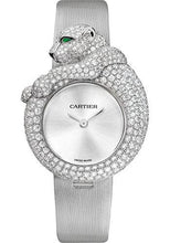 Load image into Gallery viewer, Cartier Feline de Cartier Watch - 43 mm White Gold Diamond Case - Light Gray Fabric Strap - HPI00341 - Luxury Time NYC