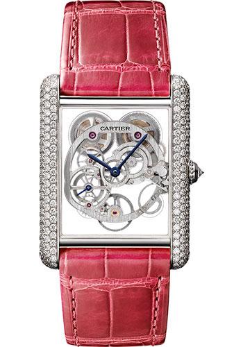 Cartier Feminine Complications Watch - 30 mm White Gold Diamond Case - Diamond Bezel - Silver Dial - Fuchsia Alligator Strap - HPI00705 - Luxury Time NYC