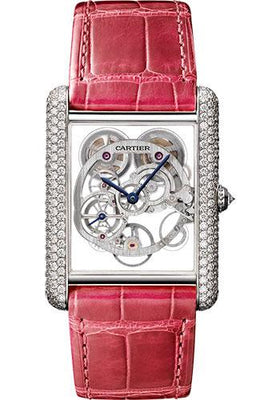 Cartier Feminine Complications Watch - 30 mm White Gold Diamond Case - Diamond Bezel - Silver Dial - Fuchsia Alligator Strap - HPI00705 - Luxury Time NYC