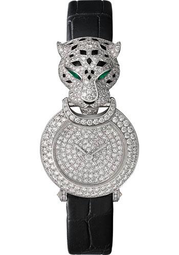 Cartier La Panthere Watch - 23.6 mm White Gold Diamond Case - White Gold Dial - Black Leather Strap - HPI01426 - Luxury Time NYC