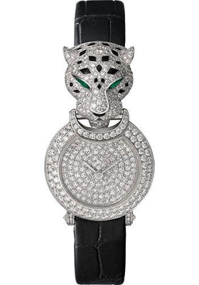 Cartier La Panthere Watch - 23.6 mm White Gold Diamond Case - White Gold Dial - Black Leather Strap - HPI01426 - Luxury Time NYC