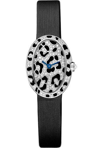 Cartier Mini Baignoire Panther Spots Watch - White Gold Diamond Case - Diamond Dial - Dark Gray Fabric Strap - HPI00703 - Luxury Time NYC
