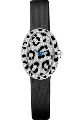 Cartier Mini Baignoire Panther Spots Watch - White Gold Diamond Case - Diamond Dial - Dark Gray Fabric Strap - HPI00703 - Luxury Time NYC