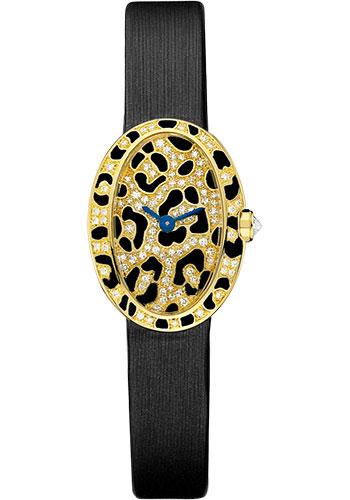 Cartier Mini Baignoire Panther Spots Watch - Yellow Gold Diamond Case - Diamond Dial - Dark Gray Fabric Strap - HPI00962 - Luxury Time NYC