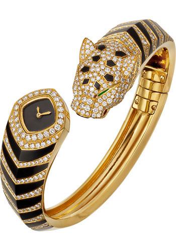 Cartier Panthere de Cartier Bangle Watch - 18 mm Yellow Gold Case - Black Dial - Size 17 Diamond Bracelet - HPI01219 - Luxury Time NYC