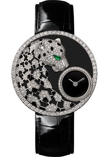 Cartier Panthere Dentelle Watch - 36 mm White Gold Diamond Case - Black Dial - Black Leather Strap - HPI01294 - Luxury Time NYC