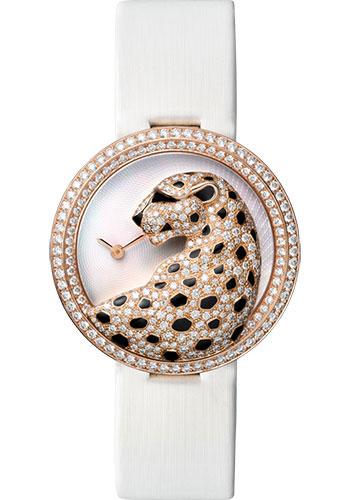 Cartier Panthere Divine Watch - 38 mm Pink Gold Diamond Case - Mother-Of-Pearl Dial - White Alligator Strap - HPI00762 - Luxury Time NYC