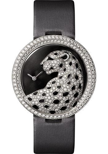 Cartier Panthere Divine Watch - 38 mm White Gold Diamond Case - Black Dial - Black Alligator Strap - HPI00648 - Luxury Time NYC