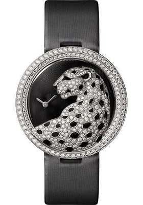 Cartier Panthere Divine Watch - 38 mm White Gold Diamond Case - Black Dial - Black Alligator Strap - HPI00648 - Luxury Time NYC
