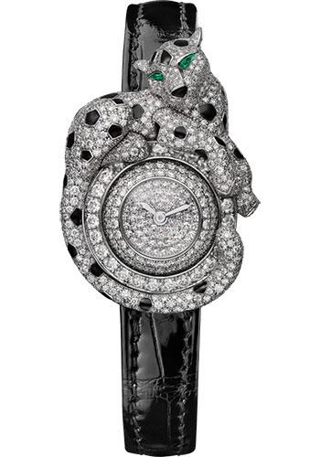 Cartier Panthere Espiegle de Cartier Watch - White Gold Diamond Case - White Gold Dial - Black Alligator Strap - HPI00773 - Luxury Time NYC