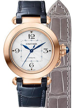 Load image into Gallery viewer, Cartier Pasha de Cartier Watch - 35 mm Pink Gold Case - Silver Dial - Navy Blue And Gray Alligator Straps - WGPA0014 - Luxury Time NYC