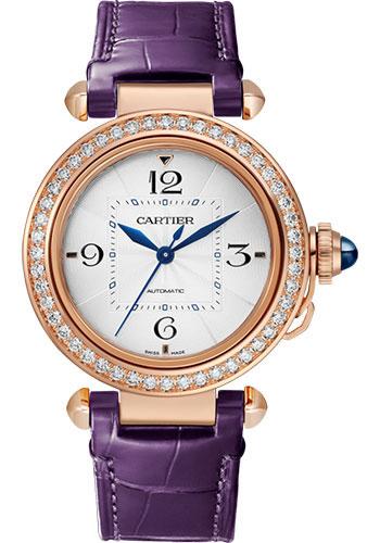 Cartier Pasha de Cartier Watch - 35 mm Pink Gold Case - Silver Dial - Navy Blue And Purple Alligator Straps - WJPA0012 - Luxury Time NYC