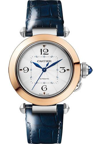 Cartier Pasha de Cartier Watch - 35 mm Steel Case - Silvered Dial - 18K Rose Gold And Bracelet - W2PA0008 - Luxury Time NYC