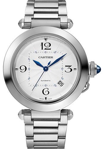 Cartier Pasha de Cartier Watch - 41 mm Steel Case - Silver Dial - Bracelet - Second Dark Gray Alligator Strap - WSPA0009 - Luxury Time NYC