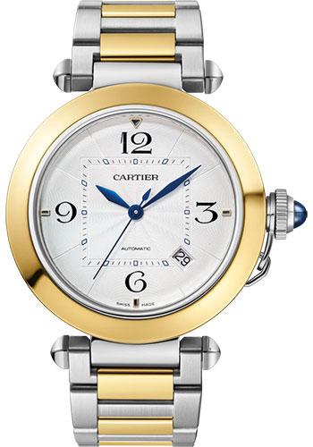 Cartier Pasha de Cartier Watch - 41 mm Steel Case - Silvered Dial - 18K Yellow Gold And Bracelet - W2PA0009 - Luxury Time NYC