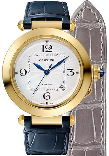 Cartier Pasha de Cartier Watch - 41 mm Yellow Gold Case - Silver Dial - Dark Gray And Navy Alligator Straps - WGPA0007 - Luxury Time NYC