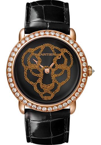 Cartier Revelation D'Une Panthere Watch - 37 mm Pink Gold Diamond Case - Black Dial - Black Alligator Strap - HPI01259 - Luxury Time NYC
