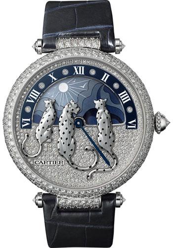 Cartier Reves de Pantheres Watch - 42.75 mm White Gold Diamond Case - White Gold Dial - Blue Alligator Strap - HPI00930 - Luxury Time NYC
