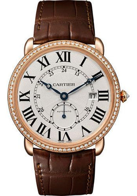 Cartier Ronde Louis Cartier Watch - 40 mm Pink Gold Diamond Case - Brown Alligator Strap - WR007017 - Luxury Time NYC
