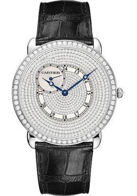 Cartier Ronde Louis Cartier Watch - Extra large White Gold Diamond Case - Full Diamond Paved Dial - Alligator Strap - WR007003 - Luxury Time NYC
