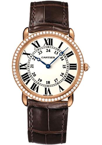Cartier Ronde Louis Cartier Watch - Large Pink Gold Diamond Case - Alligator Strap - WR000651 - Luxury Time NYC