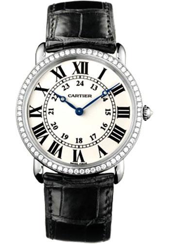 Cartier Ronde Louis Cartier Watch - Large White Gold Diamond Case - Alligator Strap - WR000551 - Luxury Time NYC