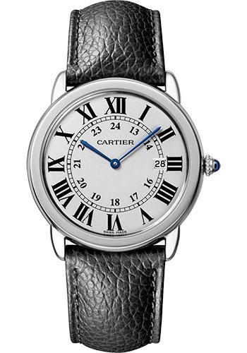 Cartier Ronde Solo de Cartier Watch - 36 mm Steel Case - Silvered Opaline Dial - Grained Black Calfskin Bracelet - WSRN0029 - Luxury Time NYC