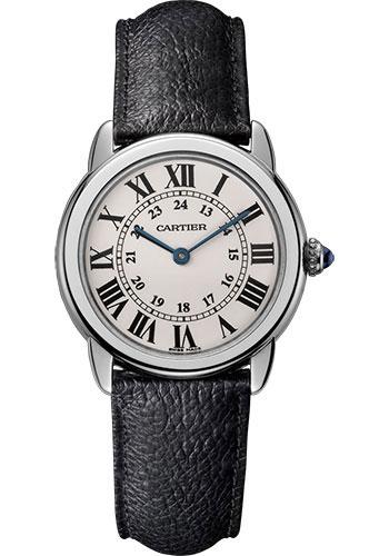 Cartier Ronde Solo Watch - 29 mm Steel Case - Black Grained Calfskin Strap - WSRN0019 - Luxury Time NYC