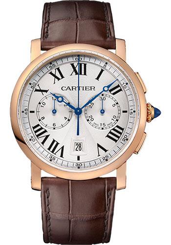 Cartier Rotonde de Cartier Chronograph Watch - 40 mm Pink Gold Case - Silvered Effect Dial - Brown Alligator Strap - W1556238 - Luxury Time NYC