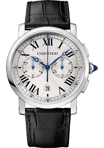 Cartier Rotonde de Cartier Chronograph Watch - 40 mm Steel Case - Silvered Effect Dial - Black Alligator Strap - WSRO0002 - Luxury Time NYC