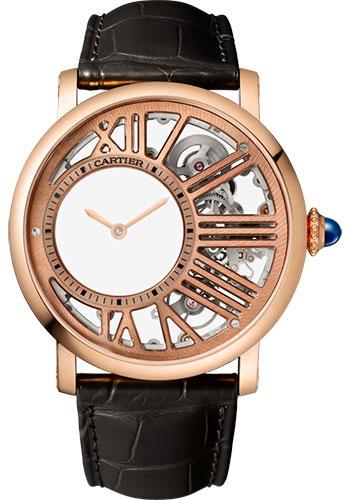 Cartier Rotonde de Cartier Mysterious Hour Skeleton 42 Mm Watch - 42 mm Pink Gold Case - Skeleton Dial - Dark Gray Leather Strap - WHRO0060 - Luxury Time NYC