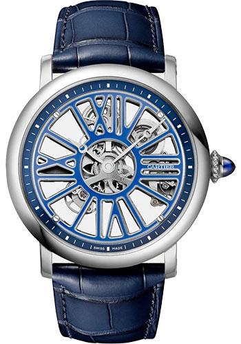 Cartier Rotonde de Cartier Skeleton Watch - 42 mm Platinum Case - Skeleton Dial - Blue Alligator Strap - WHRO0051 - Luxury Time NYC