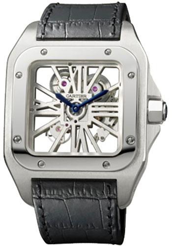 Cartier Santos 100 Skeleton Limited Edition Watch - Extra large Palladium Case - Alligator Strap - W2020018 - Luxury Time NYC