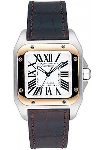 Cartier Santos 100 Watch - Medium Steel and Gold Case - Alligator Strap - W20107X7 - Luxury Time NYC
