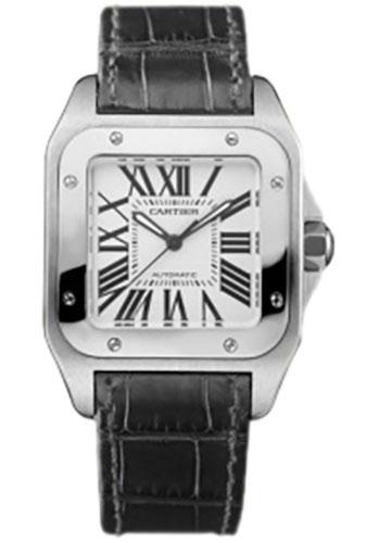 Cartier Santos 100 Watch - Medium Steel Case - Alligator Strap - W20106X8 - Luxury Time NYC