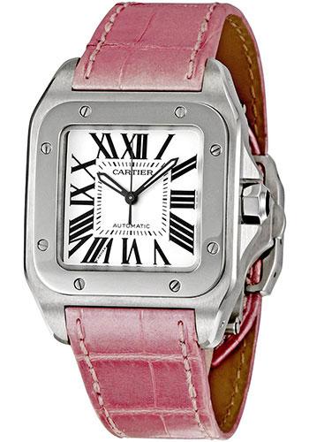 Cartier Santos 100 Watch - Medium Steel Case - Pink Alligator Strap - W20126X8 - Luxury Time NYC