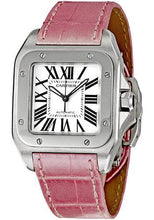 Load image into Gallery viewer, Cartier Santos 100 Watch - Medium Steel Case - Pink Alligator Strap - W20126X8 - Luxury Time NYC