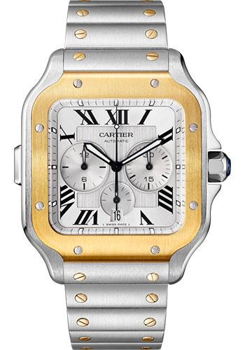 Cartier Santos de Cartier Chronograph Watch - 43.3 mm Gold And Steel Case - Silver Dial - Steel Bracelet - W2SA0008 - Luxury Time NYC