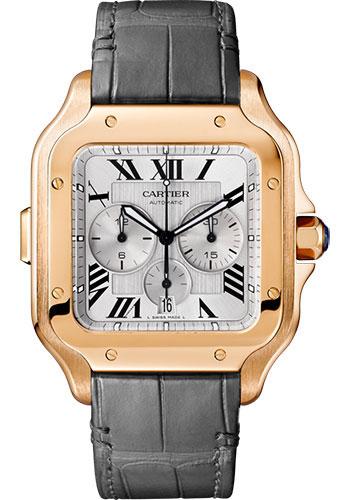 Cartier Santos de Cartier Chronograph Watch - 43.3 mm Pink Gold Case - Silver Dial - Both Bracelet - WGSA0017 - Luxury Time NYC