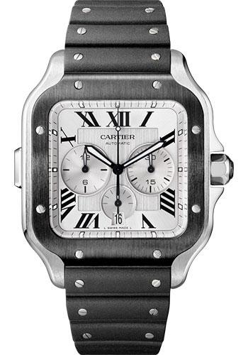 Cartier Santos de Cartier Chronograph Watch - 43.3 mm Steel And Adlc Case - Silver Dial - Both Bracelet - WSSA0017 - Luxury Time NYC