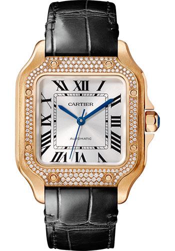 Cartier Santos de Cartier Watch - 35.1 mm Pink Gold Case - Diamond Bezel - Alligator Strap - WJSA0012 - Luxury Time NYC