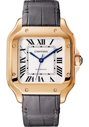 Cartier Santos de Cartier Watch - 35.1 mm Pink Gold Case - Silvered Dial - Alligator And Calfskin Strap - WGSA0028 - Luxury Time NYC